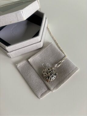 Sage Silver Filigree Heart Locket Necklace